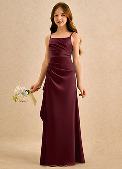 Azazie Cannoli Girls Formal Blumenmädchenkleider A-Linie Plissee Stretch-Satin Kleid Cabernetrot image4