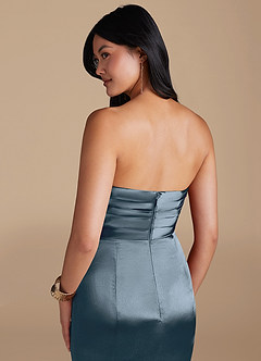 Azazie Yola Final Sale Twilight Sheath Strapless Metallic Satin Dress image3