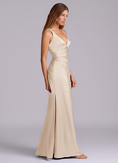 Azazie Amelie Bridesmaid Dresses White Alabaster A-Line Pleated Stretch Satin Dress image3