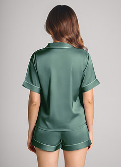 front Matchende farve Satin Kontrast Piping Pyjamas Sæt