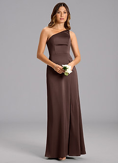 Azazie Feby Bridesmaid Dresses Ganache A-Line One Shoulder Stretch Satin Dress image4