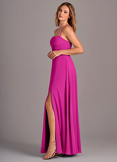 Azazie Carolyn Bridesmaid Dresses Fuchsia A-Line Pleated Chiffon Dress image3