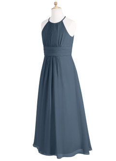 Azazie Bonnie Junior Neptune A-Line Pleated Chiffon Dress image7