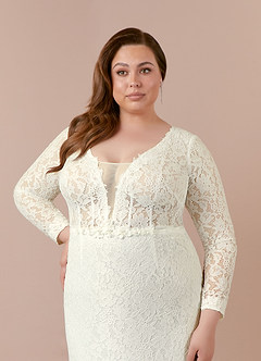 Azazie Indie Wedding Dresses Cream Sheath V-Neck Tulle Dress image12