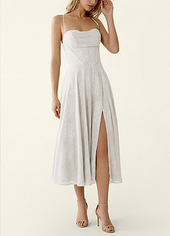 Verena Weißer Alabaster Jacquard Midi A-Linien-Abschlusskleid image5