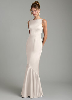 Azazie Tamera Robes de demoiselle d'honneur Robe Sirène en Satin extensible Plissé Albâtre Blanc image2