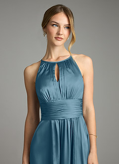 Azazie Bonnie Bridesmaid Dresses Bermuda A-Line Pleated Stretch Satin Dress image2