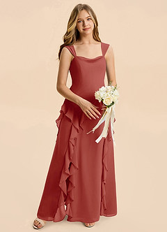 Azazie Sloane Junior Terracotta A-Line Sweetheart Neckline Chiffon Dress image3