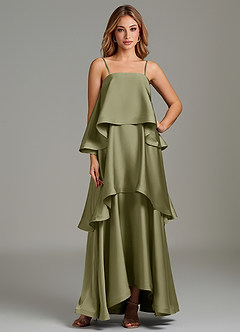 Azazie Azalea Bridesmaid Dresses Pistachio A-Line Ruched Stretch Satin Dress image1