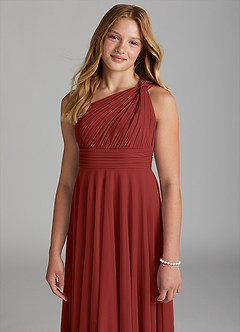 Azazie Charlize Junior Rust A-Line Mesh Dress image6