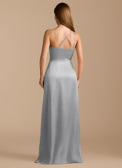Azazie Trina Bridesmaid Dresses Silver A-Line One Shoulder Metallic Satin Dress image9