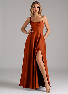Azazie Elle Brautjungfernkleider A-Linie Plissee Stretch-Satin Kleid Paprika image3