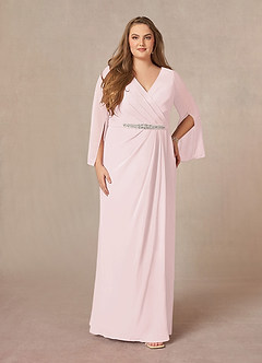 Azazie Belinda Mother of the Bride Dresses Blushing Pink A-Line V-Neck Pleated Chiffon Dress image6