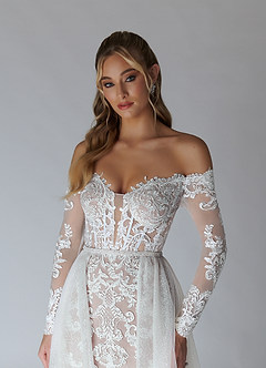 Azazie Solaris Wedding Dresses Diamond White Cocoa A-Line V-Neck Sequins Tulle Dress image5