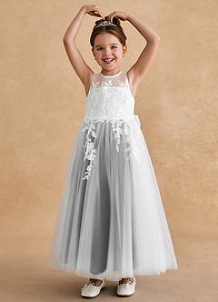 Azazie Bitsy Flower Girl Dresses Ivory Black A-Line Lace Tulle Dress image2