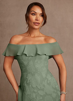 Azazie Marina Mother of the Bride Dresses Matcha A-Line Off the Shoulder Floral Burnout Dress image5