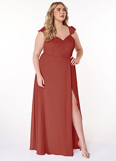 Azazie Everett Bridesmaid Dresses Terracotta A-Line V-neck Ruched Chiffon Dress image9