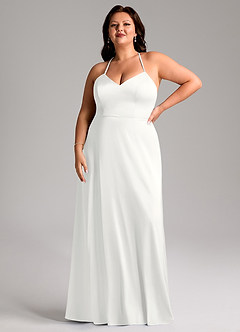 Azazie Mei Bridesmaid Dresses White A-Line V-Neck Stretch Satin Dress image7