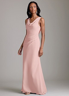 Azazie Linelle Bridesmaid Dresses Powder Pink Mermaid Pleated Chiffon Dress image6