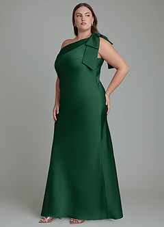 Azazie Yuanna Bridesmaid Dresses Dark Green Mermaid One Shoulder Stretch Satin Dress image12