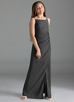 Azazie Leonis Junior Black A-Line Pleated Stretch Satin Dress image3