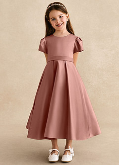 Azazie Princess Flower Girl Dresses Cedar Rose A-Line Pleated Matte Satin Dress image6
