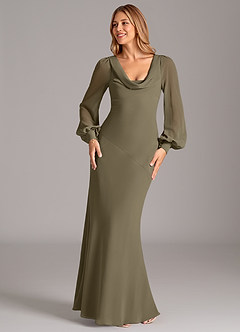 Azazie Rylina Bridesmaid Dresses Willow Green Mermaid Long Sleeve Chiffon Dress image4