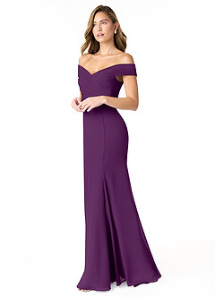 Azazie Lecia Jurken voor bruidsmeisjes Converteerbaar Jurk van Chiffon met rijk Off-the-shoulder geplooid Druif image3