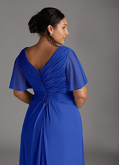 Azazie Emmeline Mother of the Bride Dresses Royal Blue A-Line V-Neck Pleated Mesh Dress image11