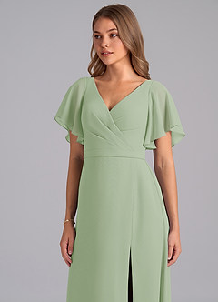 Azazie Ambrosia Bridesmaid Dresses Dusty Sage A-Line Pleated Chiffon Dress image7