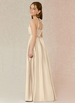 Azazie Arianthe Junior Champagne A-Line with Pockets Matte Satin Dress image3