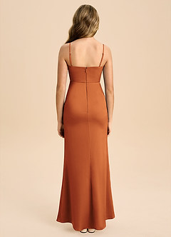 Azazie Buzzy Junior 쉬스 주름진 스트레치 새틴 플로어 길이 주니어 신부 들러리 드레스 image2