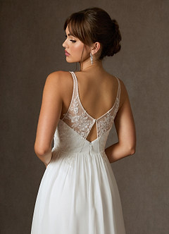 Azazie Carmella Vestidos de novia Vestido de Diamante Blanco de Gasa de Corte en A con Lentejuela image6