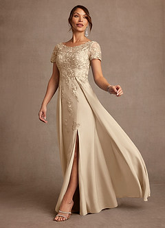 Azazie Alva Mother of the Bride Dresses Champagne A-Line Lace Dress image2