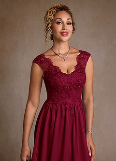 Azazie Amethyst Mother of the Bride Dresses Burgundy A-Line Lace Dress image6