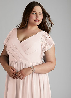 Azazie Zella Bridesmaid Dresses Rose Petal A-Line Lace Chiffon Dress image12