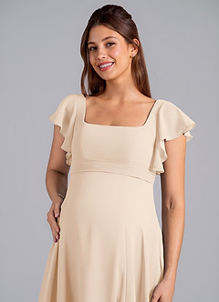 Azazie Bondi Maternity Bridesmaid Dresses A-Line Ruched Chiffon Floor-Length Dress image5