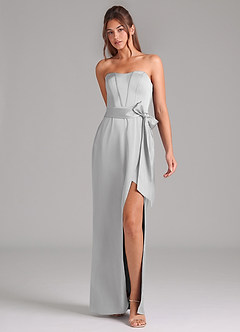 Azazie Jamie Bridesmaid Dresses Silver A-Line Strapless Stretch Satin Convertible Dress image3