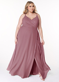 Azazie Lennon Bridesmaid Dresses Vintage Mauve A-Line Lace Chiffon Dress image9