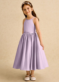 Azazie Indi Flower Girl Dresses Frosted Lilac A-Line Bow Matte Satin Dress image7