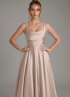 Azazie Azaria Robes de demoiselle d'honneur Robe Trapèze en Satin extensible Corset Rose Anglais image6