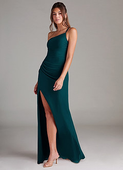 Azazie Eren Jurken voor bruidsmeisjes Jurk van Chiffon met Kolom One-Shoulder Pijnboom image5