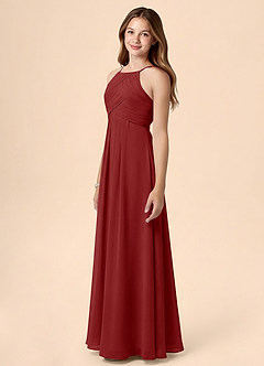 Azazie Ginny Junior Rust A-Line Pleated Chiffon Dress image3