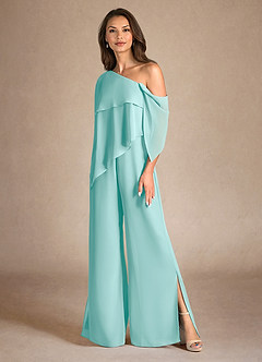 Azazie Halima Mother of the Bride Dresses Aqua Jumpsuit/Pantsuit Side Slit Chiffon Dress image6