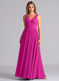 Azazie Delmie Final Sale Dusty Blue A-Line Corset Chiffon Dress image4