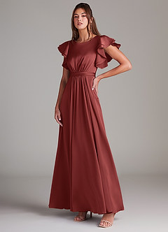 Azazie Daphne Bescheidene Brautjungfernkleider A-Linie Gestreift Stretch-Satin Bodenlänge Kleid image4