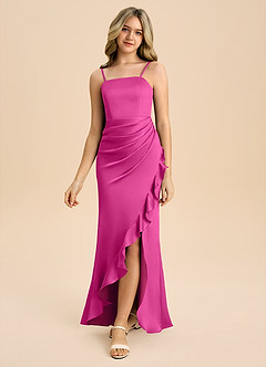 Azazie Buzzy Junior Robe Fourreau en Satin extensible Plissée Fuchsia image5