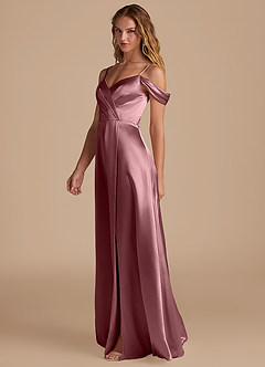 Azazie Ocean Bridesmaid Dresses Vintage Mauve A-Line Off the Shoulder Metallic Satin Dress image4