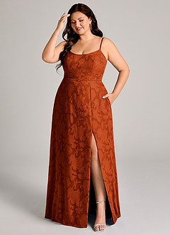 Azazie Moira Jurken voor bruidsmeisjes Jurk van Bloemen Burn-out met A-Lijn Zijsplit Paprika image7