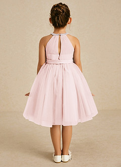 Azazie Honey Robe Demoiselle D'honneur Fillette Robe Trapèze en Mat Satiné Perlé Rose Pâle image2